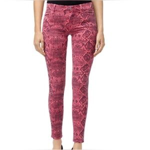 J Brand 620 Mid Rise Super Skinny Jeans In Neon Pink Boa Snake Print Size 28